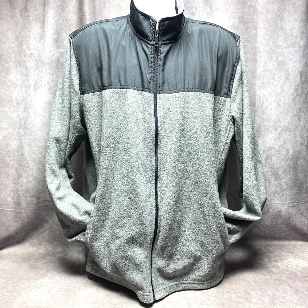 Starter Mens 2XL Grey Black Full-Zip Fleece Jacket With Pockets
